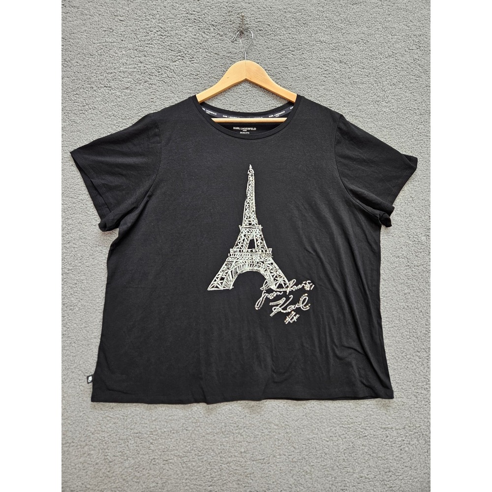 Karl Lagerfeld Paris Graphic T-Shirt 2X Black Eiffel Tower Love From Paris Tee